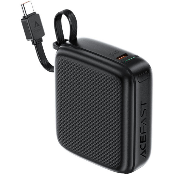 УМБ Acefast 10000mAh 20W PD,QC3.0 USB-C In/Out with build Type-C cable, M15 Black