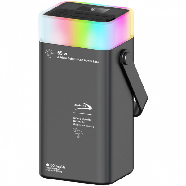 УМБ Aspiring 40000mAh Vigor 40 65W PD 2xUSB-A, 2xUSB-C, LED, Black