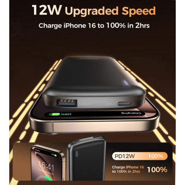 УМБ Choetech 10000mAh 12W USB-A,USB-C чорна
