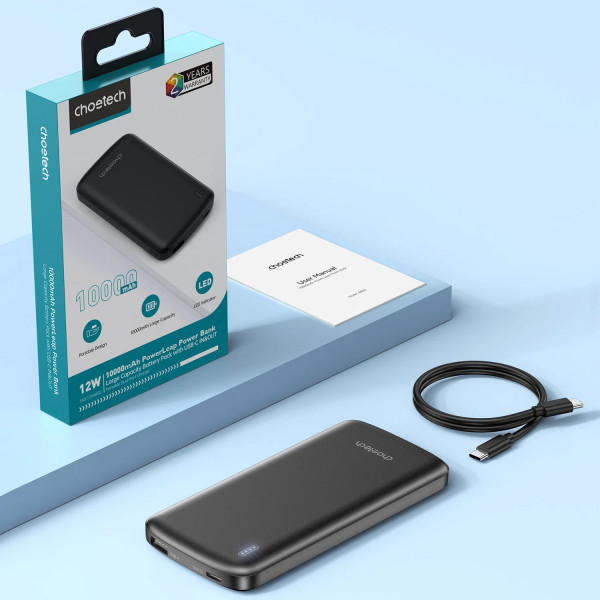 УМБ Choetech 10000mAh 12W USB-A,USB-C чорна