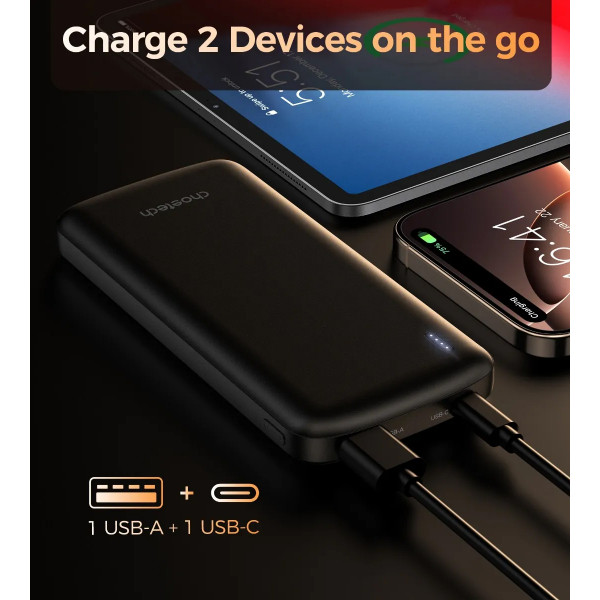 УМБ Choetech 10000mAh 12W USB-A,USB-C чорна