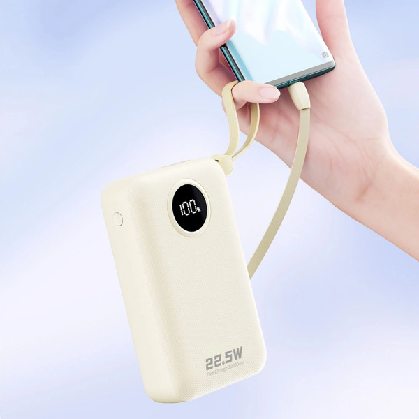 УМБ Dudao 20000mAh K14+ 22,5W PD,QC USB-A,USB-C In/Out,with built-in USB-C/Lightning cables White