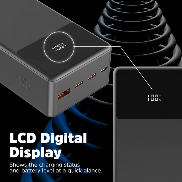 УМБ Energizer 27000 mAh 65W PD,QC3.0 USB-А, 2хUSB-C, Micro-USB, LCD display, Black