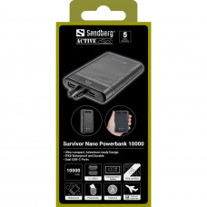 УМБ Sandberg 10000mAh 20W PD Survivor Nano Powerbank 2xUSB-C IN/OUT, IPX8