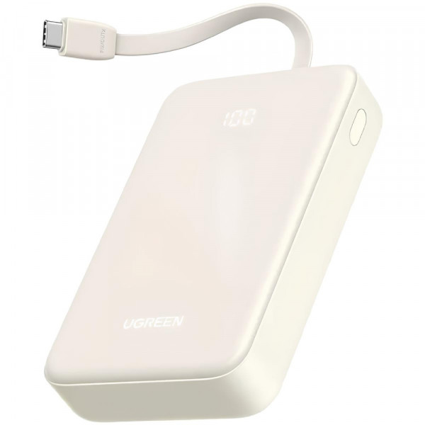 УМБ Ugreen 20000 mAh 30W PD3.0/QC3.0 USB-A,USB-С IN/OUT, with build-in USB-C Cable (PB521) бежевий