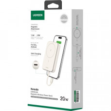 УМБ Ugreen Magnetic Wireless 10000 mAh 20W Build-in USB-C Cable (PB760) білий