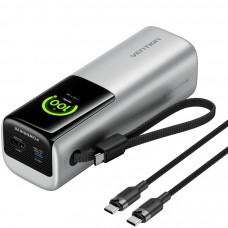 УМБ Vention 27000mAh 200W PD3.1, USB-A, USB-C In/Out, with Built-in USB-C Cable, TFT Display, Silver