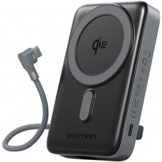УМБ Vention Magnetic Wireless 10000mAh 35W PD USB-C In/Out, with built-in USB-C cable, QI-2 15W Gray