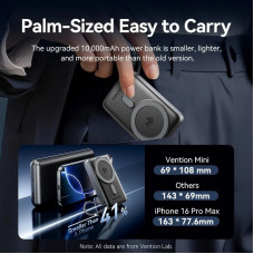 УМБ Vention Magnetic Wireless 10000mAh 35W PD USB-C In/Out, with built-in USB-C cable, QI-2 15W Gray
