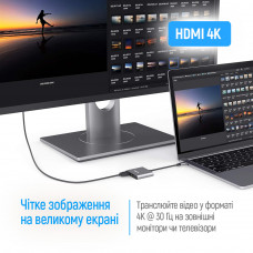 USB хаб (док-станція) СolorWay USB-C 3-в-1 Type C PD 100W/USB3.0/HDMI 4К