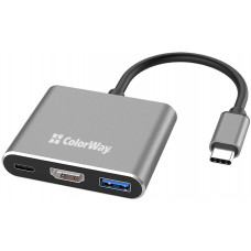 USB хаб (док-станція) СolorWay USB-C 3-в-1 Type C PD 100W/USB3.0/HDMI 4К