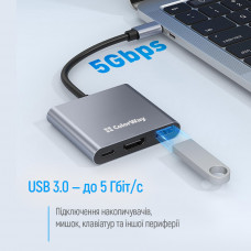 USB хаб (док-станція) СolorWay USB-C 3-в-1 Type C PD 100W/USB3.0/HDMI 4К