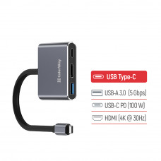 USB хаб (док-станція) СolorWay USB-C 3-в-1 Type C PD 100W/USB3.0/HDMI 4К
