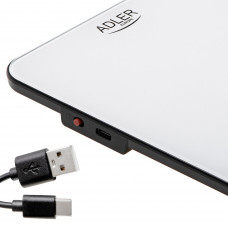 Ваги кухонні Adler AD 3177 white black електронні/ 10кг/ г; мл, унція/ USB type C/ автовимкнення