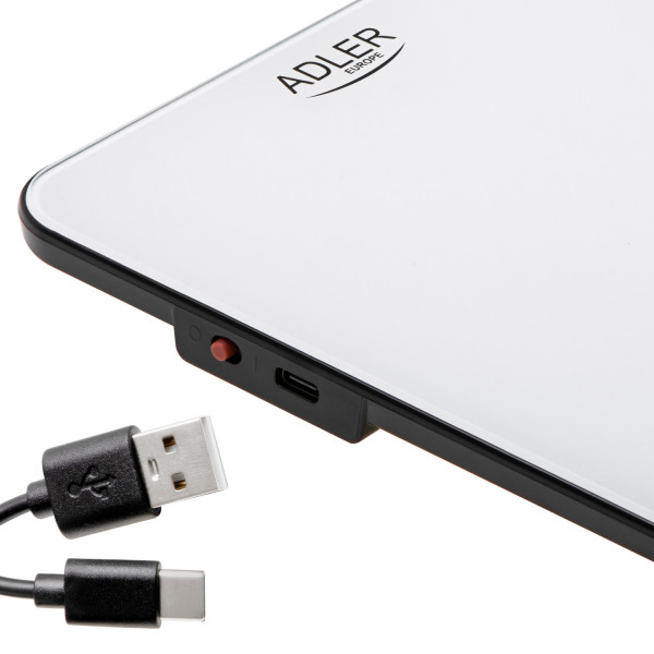 Ваги кухонні Adler AD 3177 white black електронні/ 10кг/ г; мл, унція/ USB type C/ автовимкнення