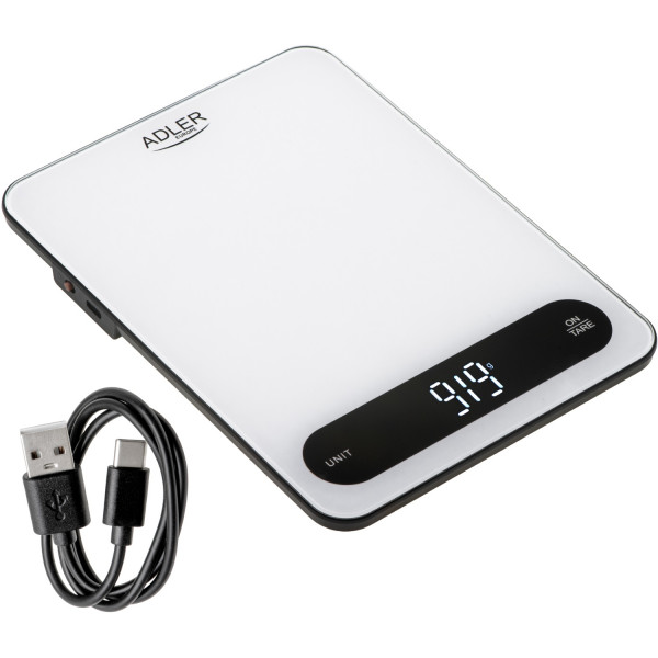 Ваги кухонні Adler AD 3177 white black електронні/ 10кг/ г; мл, унція/ USB type C/ автовимкнення