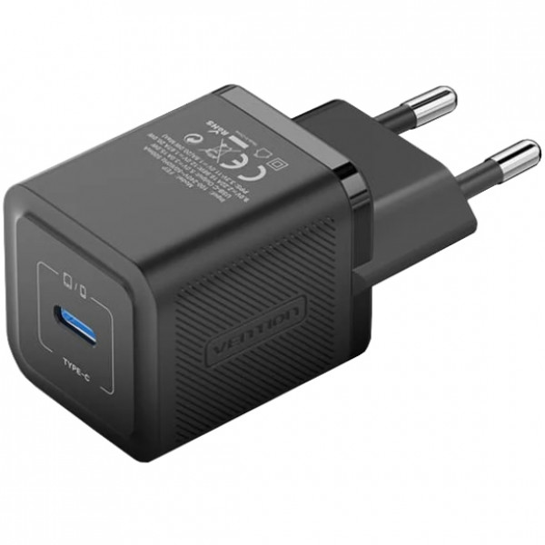 Зарядний пристрій 1xUSB-C 20W PD чорний Vention
