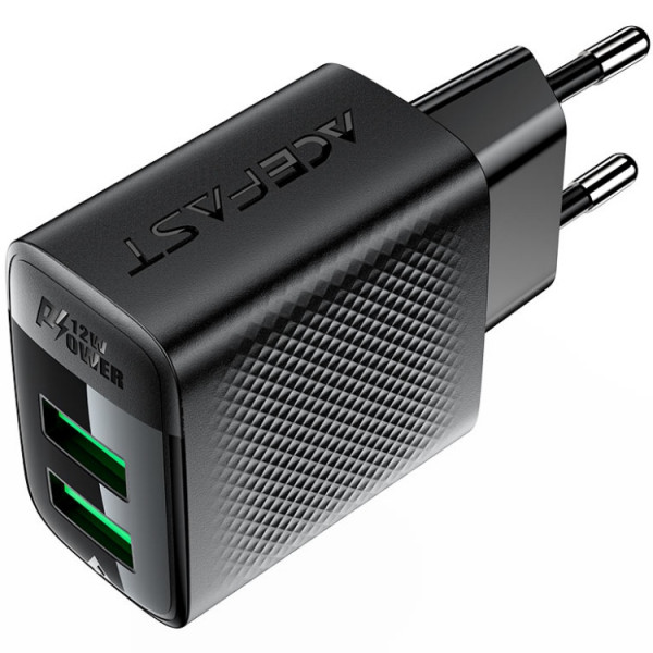 Зарядний пристрій 2xUSB 12W (2xUSB-A) A86 Black Acefast