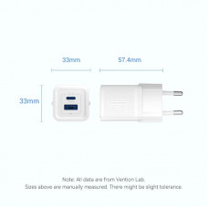 Зарядний пристрій 2xUSB 30W (USB-A/USB-C) + USB-C cable М-М White Vention