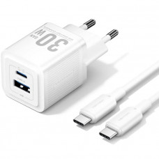 Зарядний пристрій 2xUSB 30W (USB-A/USB-C) + USB-C cable М-М White Vention