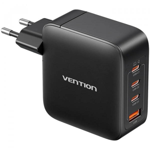 Зарядний пристрій 4xUSB 100W GaN (3хUSB-C+USB-A) + USB-C cable М-М Black Vention