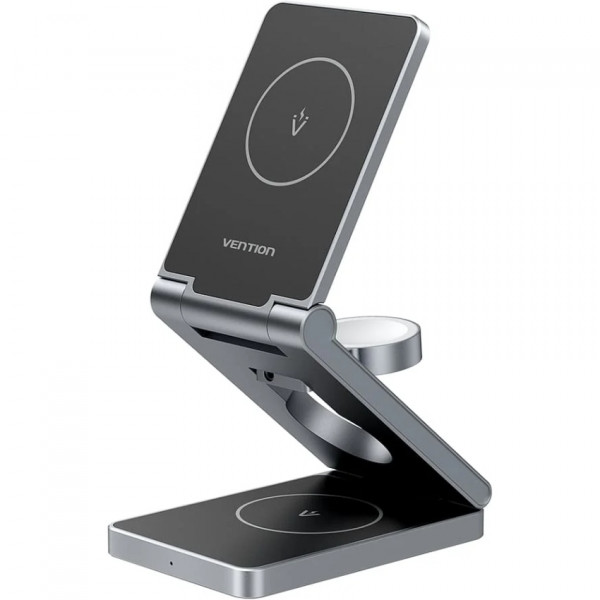 Зарядний пристрій Wireless 15W 3-in-1 Fast Charger Gray Vention