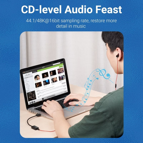 Звукова карта USB AUX jack, 1*TRS, 0.15м, OMTP/CTIA, чіп шумозаглушення, чорна Vention