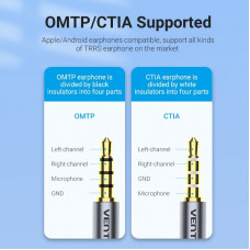Звукова карта USB AUX jack, 1*TRS, 0.15м, OMTP/CTIA, чіп шумозаглушення, чорна Vention