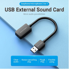 Звукова карта USB AUX jack, 1*TRS, 0.15м, OMTP/CTIA, чіп шумозаглушення, чорна Vention