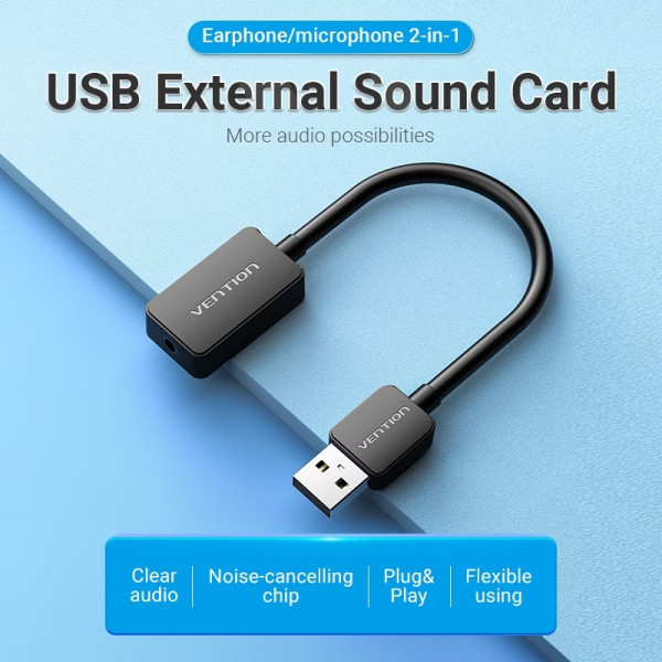 Звукова карта USB AUX jack, 1*TRS, 0.15м, OMTP/CTIA, чіп шумозаглушення, чорна Vention