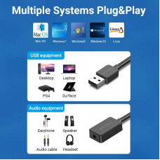Звукова карта USB AUX jack, 1*TRS, 0.15м, OMTP/CTIA, чіп шумозаглушення, чорна Vention