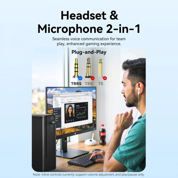 Звукова карта USB AUX jack, TRRS, 0.25м, OMTP та CTIA, обплетення, Vention