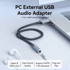 Звукова карта USB AUX jack, TRRS, 0.25м, OMTP та CTIA, обплетення, Vention
