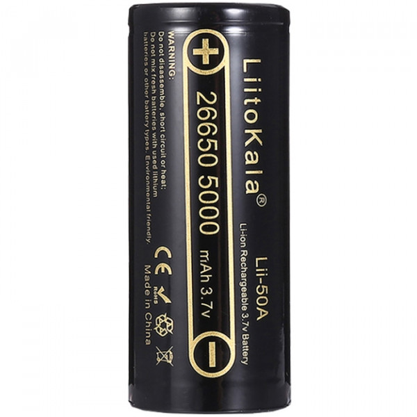 Акумулятор 26650 LiitoKala, Lii-50A-JT, 5000mAh, 3.7V li-ion battery, 1 pcs
