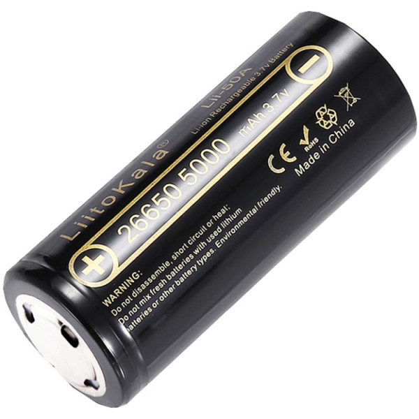 Акумулятор 26650 LiitoKala, Lii-50A-JT, 5000mAh, 3.7V li-ion battery, 1 pcs