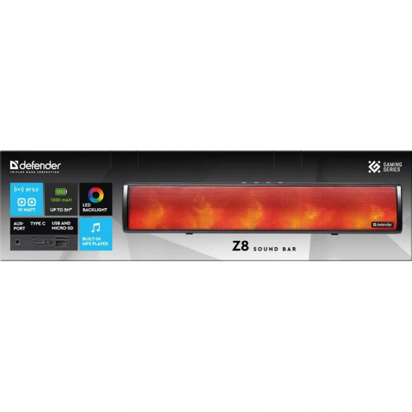 Акустична система 1.0 Defender Саундбар Z8 10Вт, Bluetooth/USB/FM/USB/TF/AUX, чорна