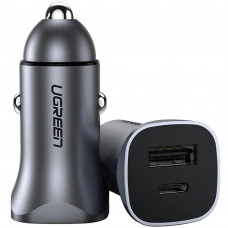 Автозарядка 2xUSB 30W (USB-A + USB-C) QC 4.0 Сіра (EC305) UGREEN