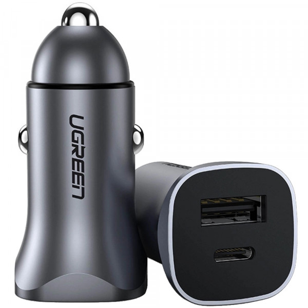 Автозарядка 2xUSB 30W (USB-A + USB-C) QC 4.0 Сіра (EC305) UGREEN