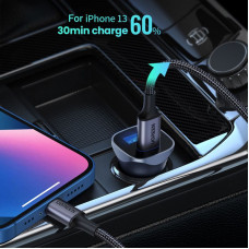 Автозарядка 2xUSB 30W (USB-A + USB-C) QC 4.0 Сіра (EC305) UGREEN