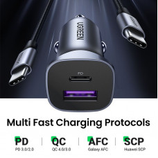Автозарядка 2xUSB 30W (USB-A + USB-C) QC 4.0 Сіра (EC305) UGREEN