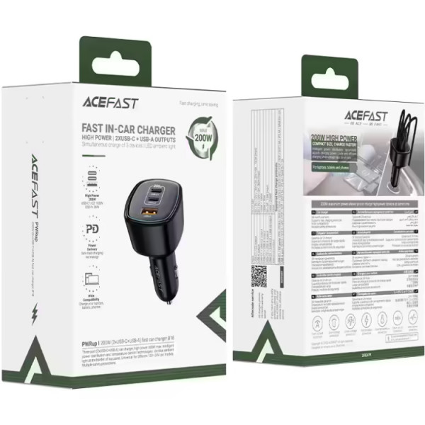 Автозарядка 3xUSB 200W (2xUSB-C + USB-A) B18 Acefast