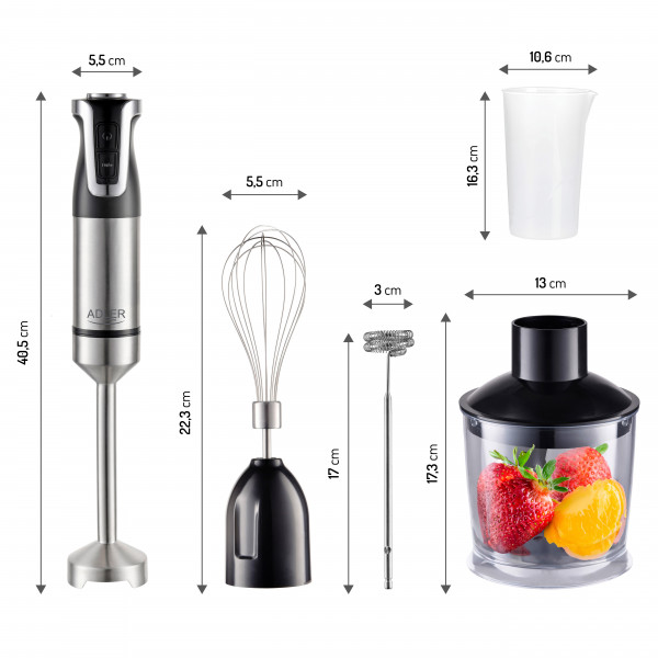 Блендер Adler AD 4627 black ручний/ 1800Вт/ 20 швидк./ TURBO/ чаша для змішування 600мл