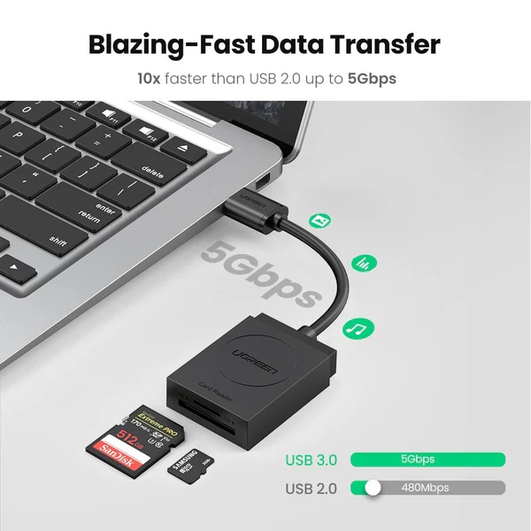 Card Reader USB 3.0 2-слота SD/TF Card 0,15 м кабель CR127 Ugreen