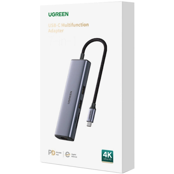 Док-станція USB3.1 Type-C -> HDMI 4K60Hz/USB 3.0x2/RJ45/SD/TF/PD 100W Ugreen CM512 Сіра