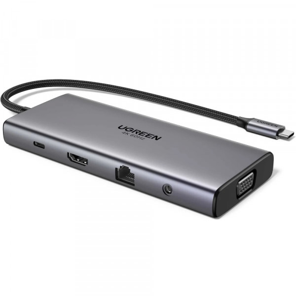 Док-станція USB3.2 Type-C -> HDMI 4K60Hz/1xUSB-A3.2/1xUSB-A3.1/2xUSB-C3.2/VGA/RJ45/SD/TF+3.5mmCM639