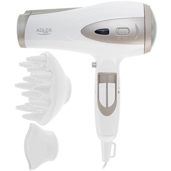 Фен Adler AD 2248 white champagne 2200Вт/ 2 швидкості/ хол.обдув/ темп.режимів-3/ іонізація/ дифузор