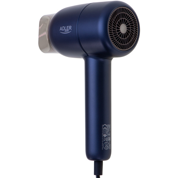 Фен Adler AD 2279b blue 1800Вт/ 2 швидкості/ хол.обдув/ темп.режимів-2/іонізація/ насадки - 1 шт.