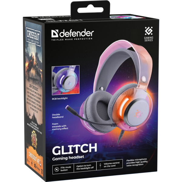 Гарнітура Defender Glitch, USB, RGB, 2м, White