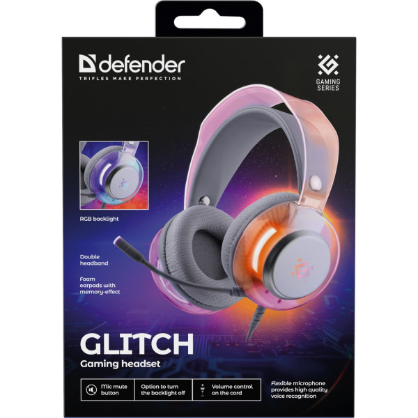 Гарнітура Defender Glitch, USB, RGB, 2м, White