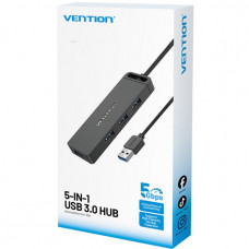Хаб USB 3.0 -> 4xUSB 3.0, 1.0м, з живленням Micro-USB,чорний Vention